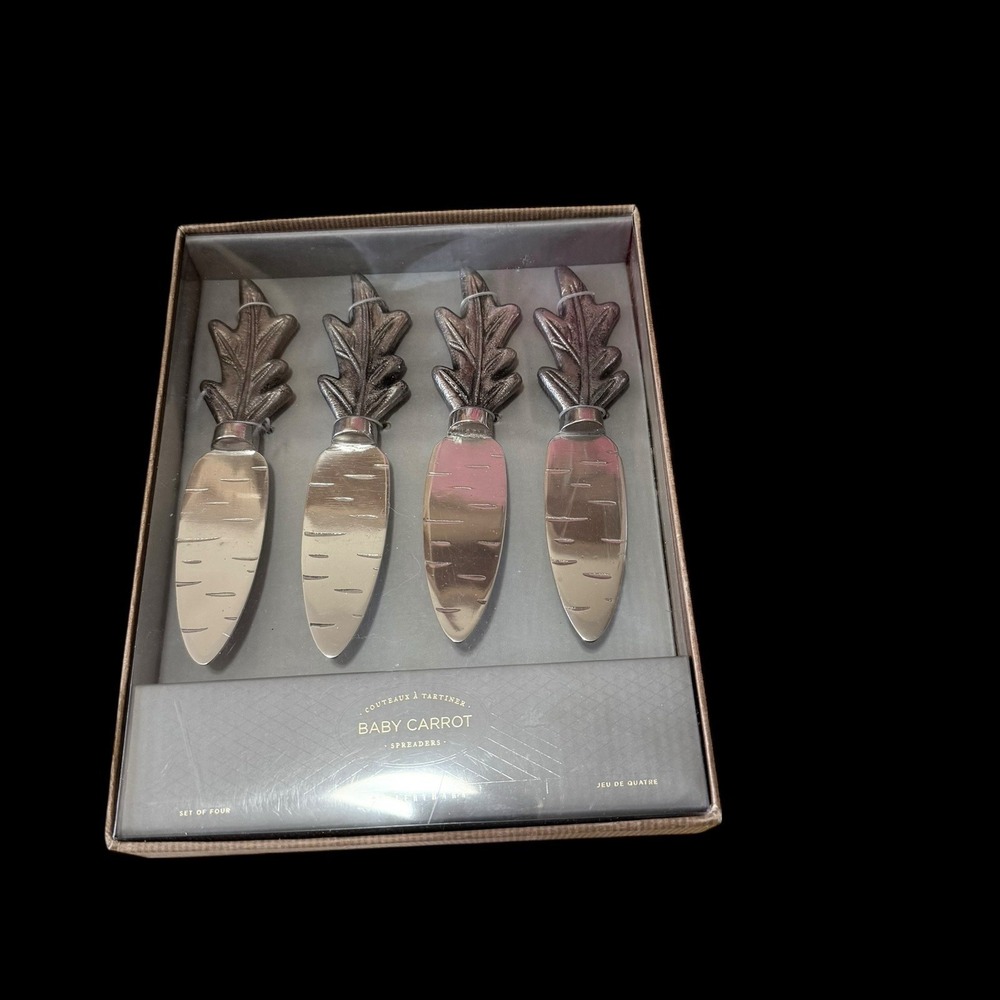 NEW Pottery‎ Barn BABY CARROT Cheese Spreaders - set of 4 - Silver Steel EASTER